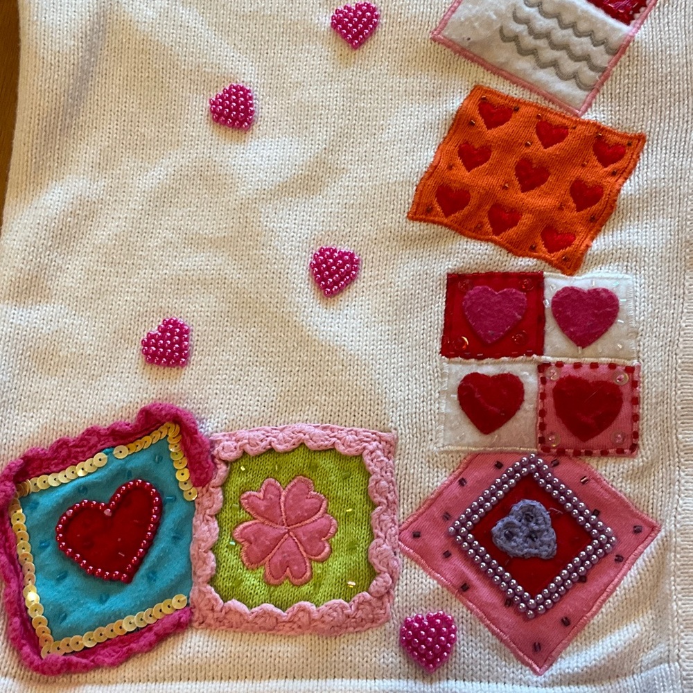 Jack B. Quick large embroidered sequined pearled Valentine cardigan sweater - Picture 10 of 15